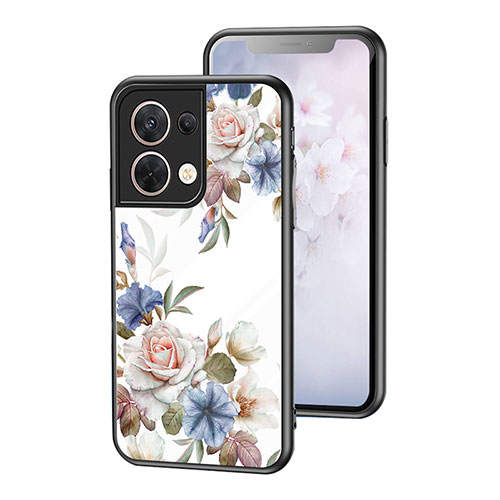 Silicone Frame Flowers Mirror Case Cover for Oppo Reno9 Pro 5G White
