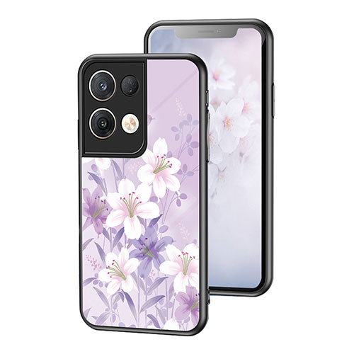 Silicone Frame Flowers Mirror Case Cover for Oppo Reno9 Pro+ Plus 5G Clove Purple