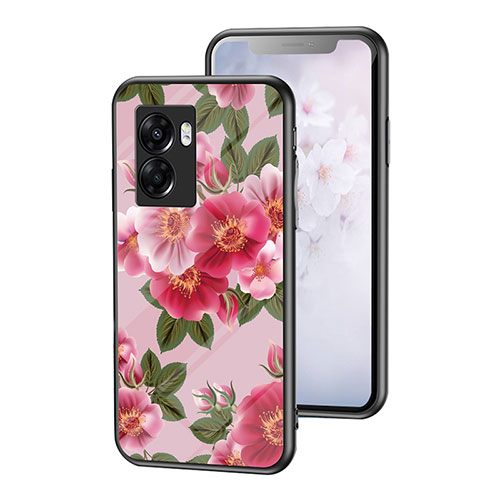 Silicone Frame Flowers Mirror Case Cover for Realme Narzo 50 5G Red