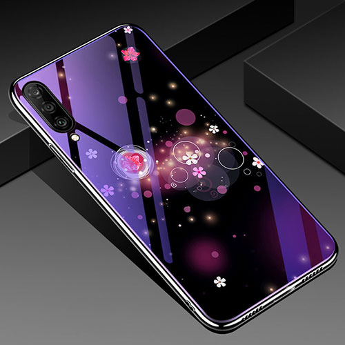 Silicone Frame Flowers Mirror Case Cover for Samsung Galaxy A70 Purple