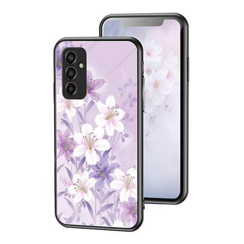 Silicone Frame Flowers Mirror Case Cover for Samsung Galaxy F13 4G Clove Purple