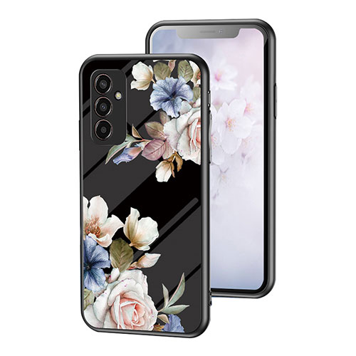 Silicone Frame Flowers Mirror Case Cover for Samsung Galaxy M13 4G Black