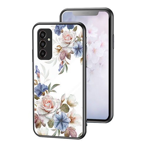 Silicone Frame Flowers Mirror Case Cover for Samsung Galaxy M13 4G White