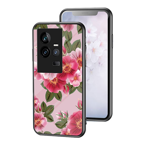 Silicone Frame Flowers Mirror Case Cover for Vivo iQOO 11 5G Red