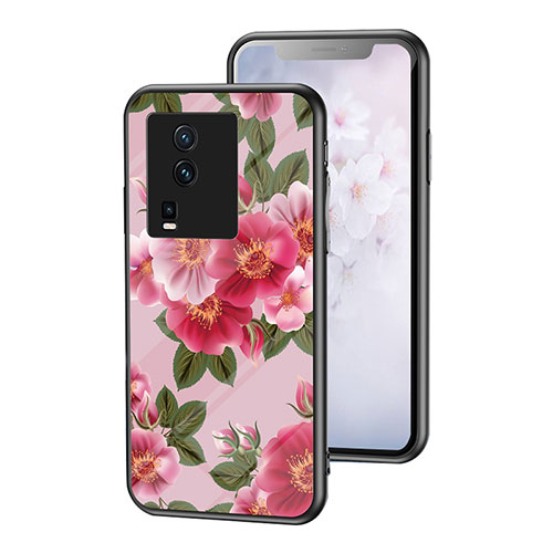 Silicone Frame Flowers Mirror Case Cover for Vivo iQOO Neo7 5G Red