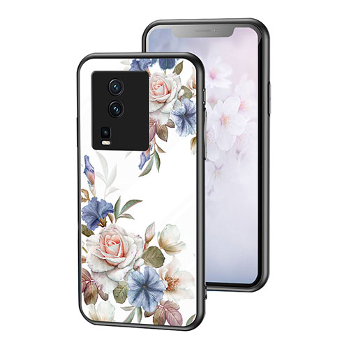 Silicone Frame Flowers Mirror Case Cover for Vivo iQOO Neo7 5G White