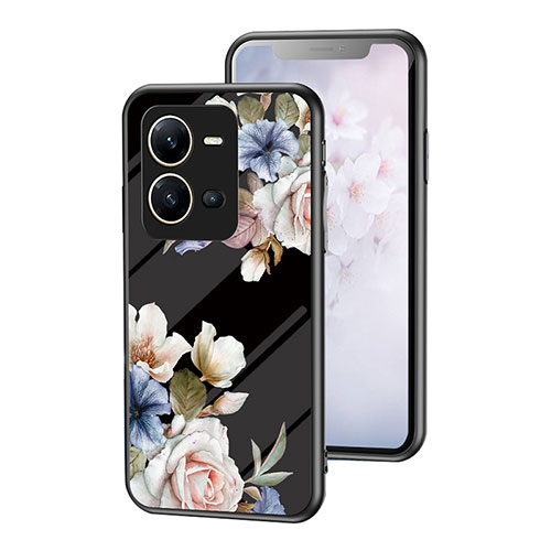 Silicone Frame Flowers Mirror Case Cover for Vivo X80 Lite 5G Black