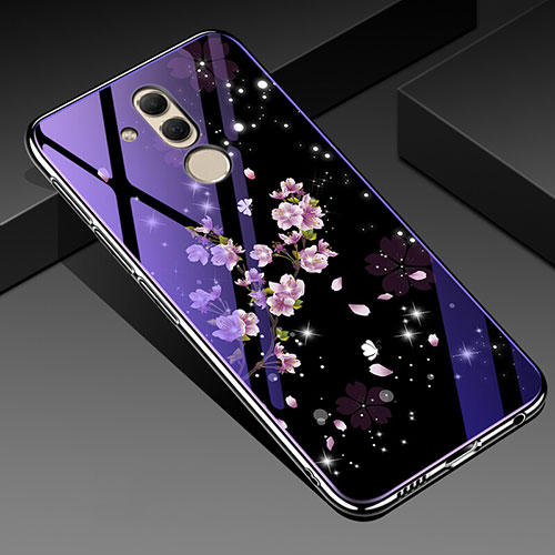 Silicone Frame Flowers Mirror Case Cover H01 for Huawei Mate 20 Lite Purple