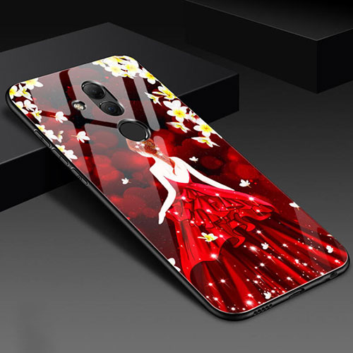 Silicone Frame Flowers Mirror Case Cover H02 for Huawei Mate 20 Lite Red