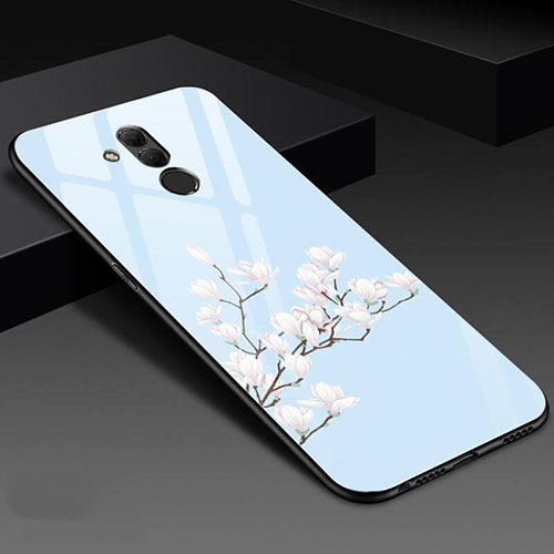 Silicone Frame Flowers Mirror Case Cover H02 for Huawei Mate 20 Lite Sky Blue