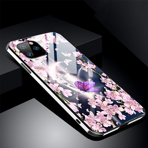 Silicone Frame Flowers Mirror Case Cover M01 for Apple iPhone 11 Pro Purple