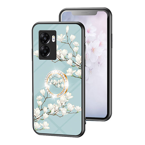 Silicone Frame Flowers Mirror Case Cover S01 for OnePlus Nord N300 5G Cyan