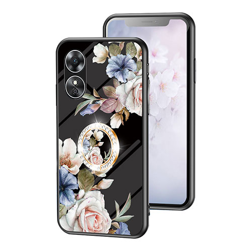 Silicone Frame Flowers Mirror Case Cover S01 for Oppo A17 Black