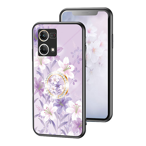 Silicone Frame Flowers Mirror Case Cover S01 for Oppo Reno8 4G Clove Purple