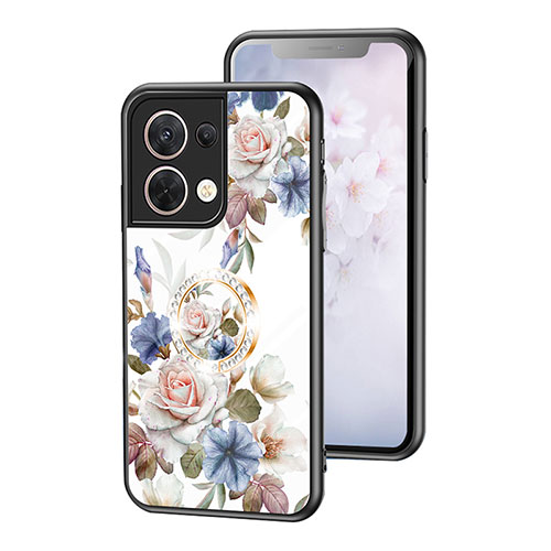 Silicone Frame Flowers Mirror Case Cover S01 for Oppo Reno8 5G White