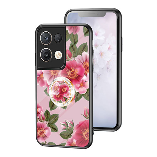 Silicone Frame Flowers Mirror Case Cover S01 for Oppo Reno9 Pro+ Plus 5G Red