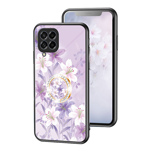 Silicone Frame Flowers Mirror Case Cover S01 for Samsung Galaxy M53 5G Clove Purple