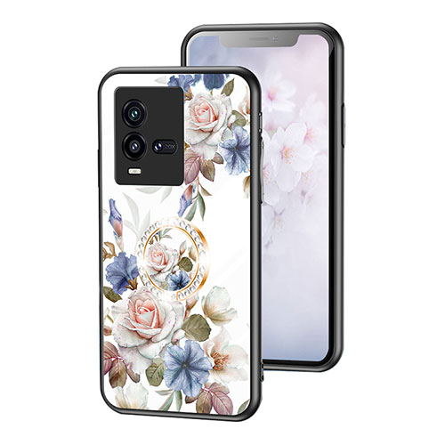 Silicone Frame Flowers Mirror Case Cover S01 for Vivo iQOO 10 5G White