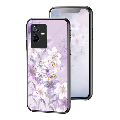 Silicone Frame Flowers Mirror Case Cover S01 for Vivo iQOO Z6x Clove Purple