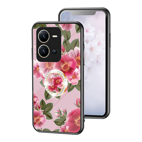 Silicone Frame Flowers Mirror Case Cover S01 for Vivo V25 5G Red