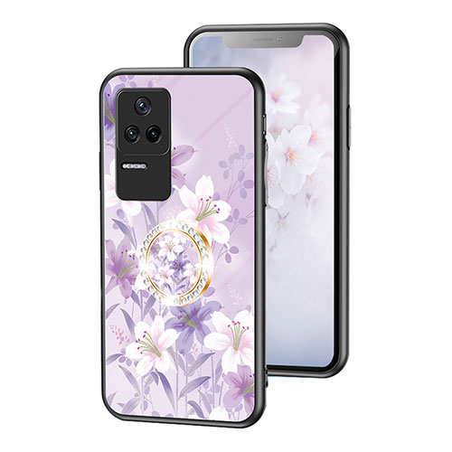 Silicone Frame Flowers Mirror Case Cover S01 for Xiaomi Poco F4 5G Clove Purple