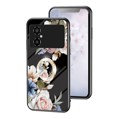Silicone Frame Flowers Mirror Case Cover S01 for Xiaomi Redmi Note 11R 5G Black