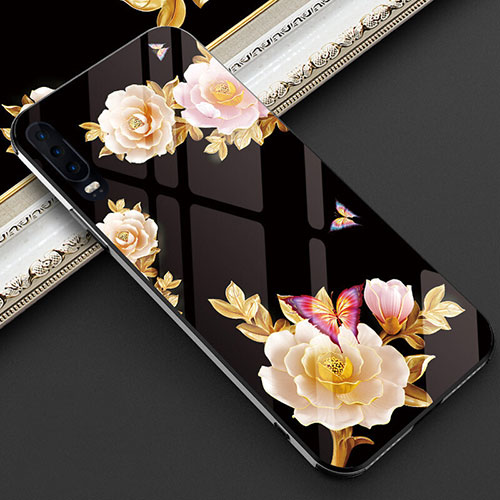 Silicone Frame Flowers Mirror Case Cover S02 for Huawei P30 Orange