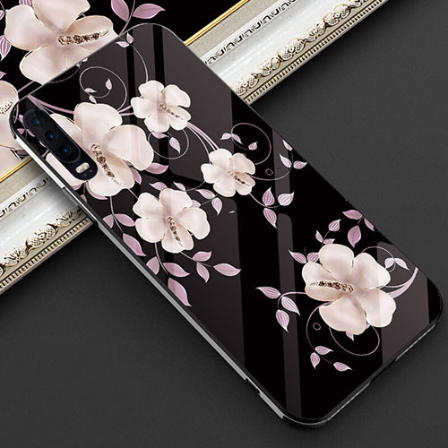 Silicone Frame Flowers Mirror Case Cover S02 for Huawei P30 Purple