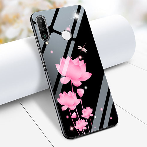 Silicone Frame Flowers Mirror Case for Huawei Nova 4e Pink