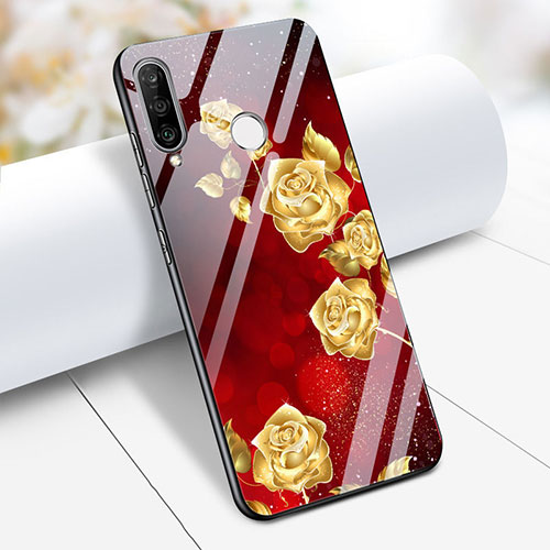 Silicone Frame Flowers Mirror Case for Huawei Nova 4e Red