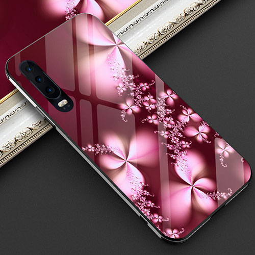 Silicone Frame Flowers Mirror Case for Huawei P30 Red