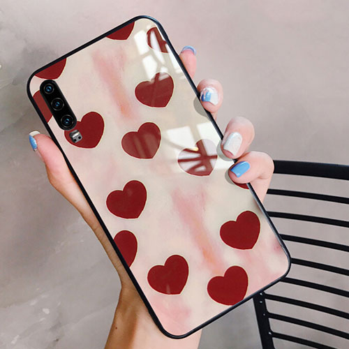Silicone Frame Love Heart Mirror Case Cover for Huawei P30 Pink