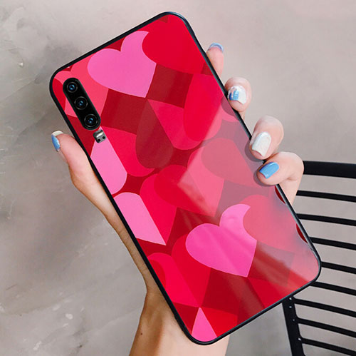 Silicone Frame Love Heart Mirror Case Cover for Huawei P30 Red