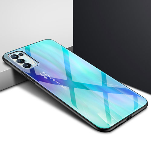 Silicone Frame Mirror Case Cover for Oppo Find X3 Lite 5G Cyan