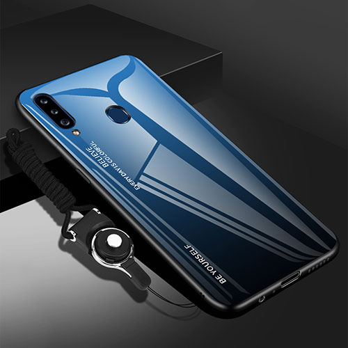 Silicone Frame Mirror Case Cover for Samsung Galaxy A20s Blue