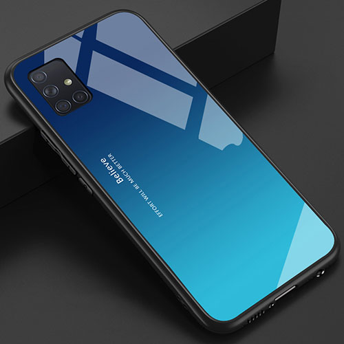 Silicone Frame Mirror Case Cover for Samsung Galaxy A51 4G Sky Blue