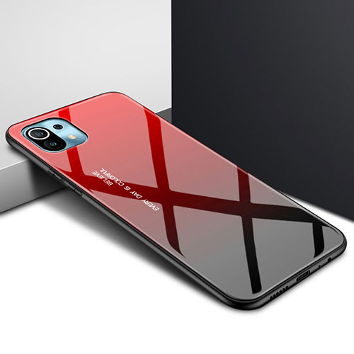 Silicone Frame Mirror Case Cover for Xiaomi Mi 11 5G Red