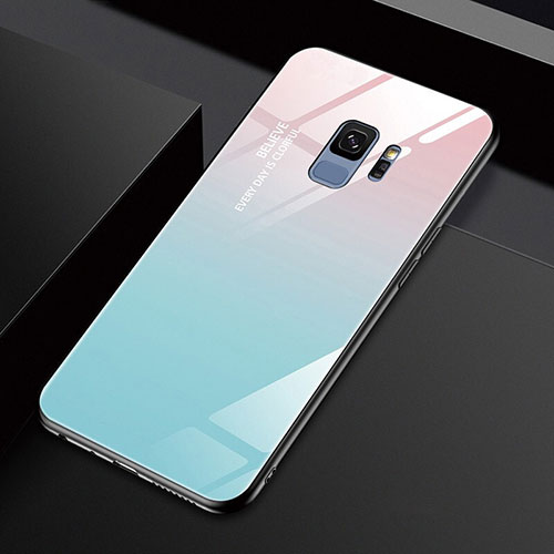 Silicone Frame Mirror Case Cover M01 for Samsung Galaxy S9 Cyan