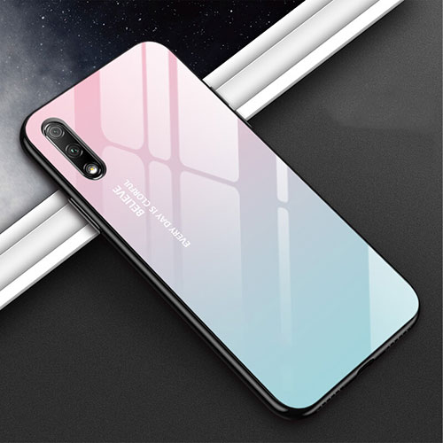 Silicone Frame Mirror Case Cover M02 for Huawei Honor 9X Cyan