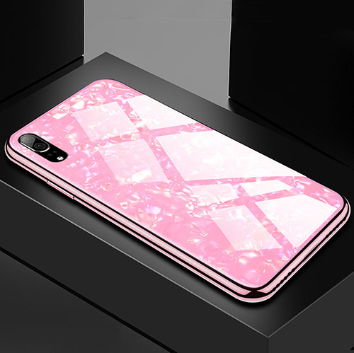 Silicone Frame Mirror Case Cover M02 for Huawei P20 Pink