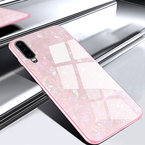 Silicone Frame Mirror Case Cover M02 for Huawei P30 Pink