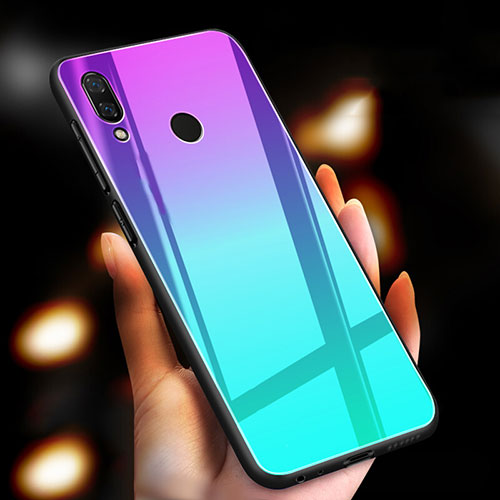Silicone Frame Mirror Case Cover M03 for Huawei Honor 10 Lite Cyan