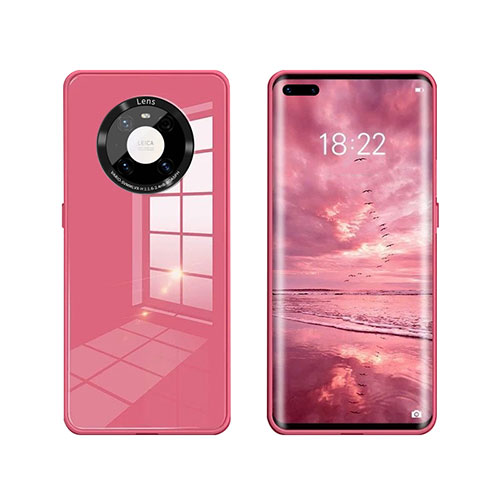 Silicone Frame Mirror Case Cover T01 for Huawei Mate 40E Pro 5G Red Wine