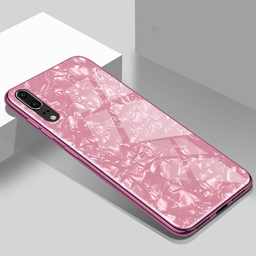 Silicone Frame Mirror Case Cover T02 for Huawei P20 Pink