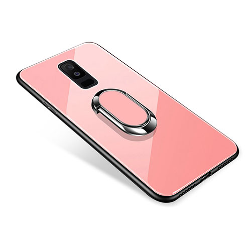 Silicone Frame Mirror Case Cover with Finger Ring Stand for Samsung Galaxy A6 Plus (2018) Rose Gold