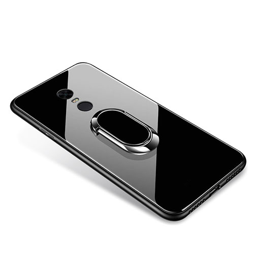 Silicone Frame Mirror Case Cover with Finger Ring Stand for Xiaomi Redmi 5 Plus Black