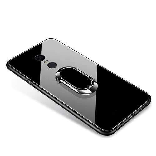 Silicone Frame Mirror Case Cover with Finger Ring Stand for Xiaomi Redmi Note 5 Indian Version Black