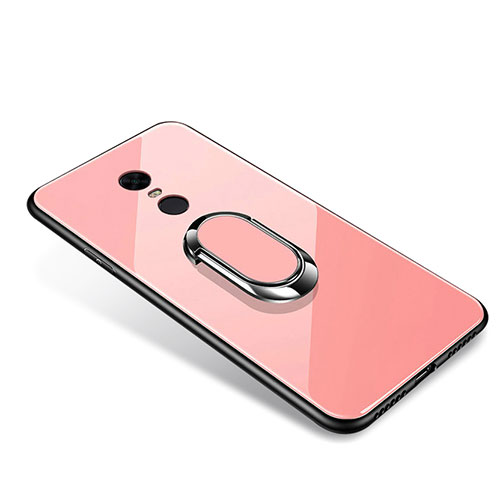 Silicone Frame Mirror Case Cover with Finger Ring Stand for Xiaomi Redmi Note 5 Indian Version Rose Gold