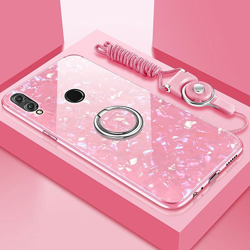 Silicone Frame Mirror Case Cover with Magnetic Finger Ring Stand for Huawei Y9 (2019) Pink