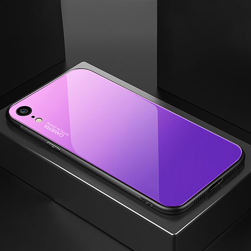Silicone Frame Mirror Rainbow Gradient Case Cover A01 for Apple iPhone XR Purple